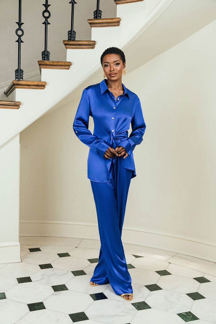 Cobalt Satin Bettina Blouse - Chloe Kristyn