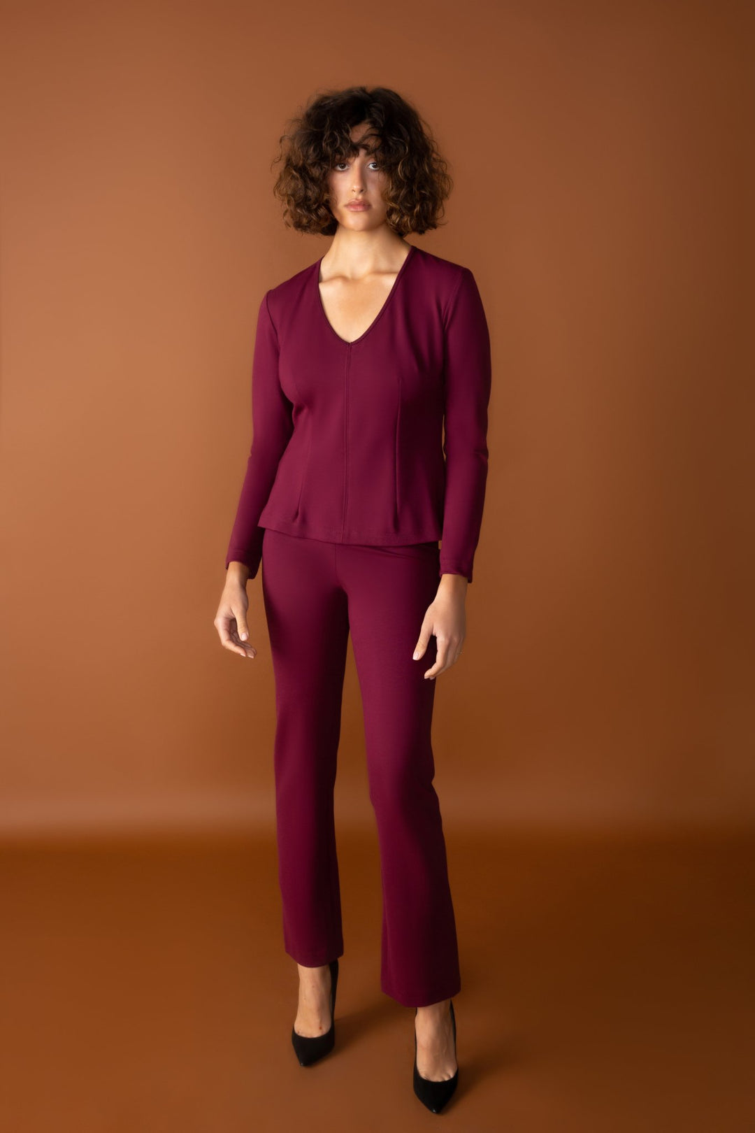 Brennan Straight Leg Ponte Pant | Cabernet - Chloe Kristyn