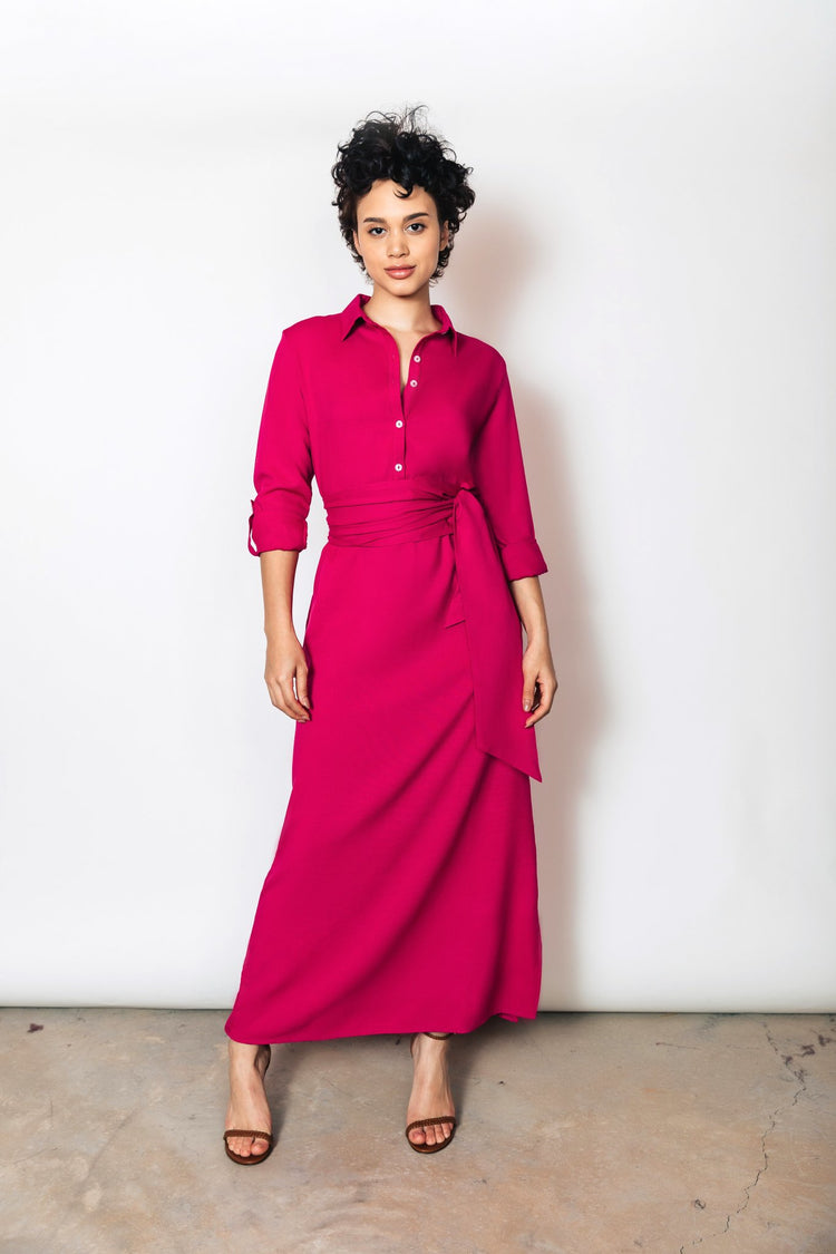 Morgan Maxi Length Henley Dress | Fuchsia - Chloe Kristyn