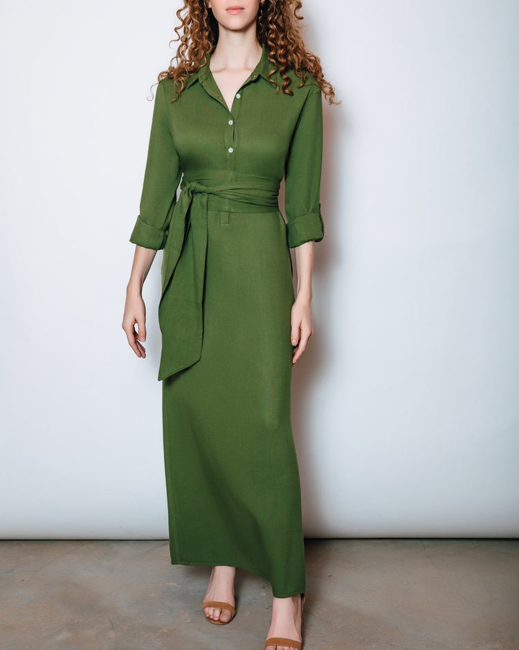 Morgan Maxi Length Henley Dress | Olive - Chloe Kristyn